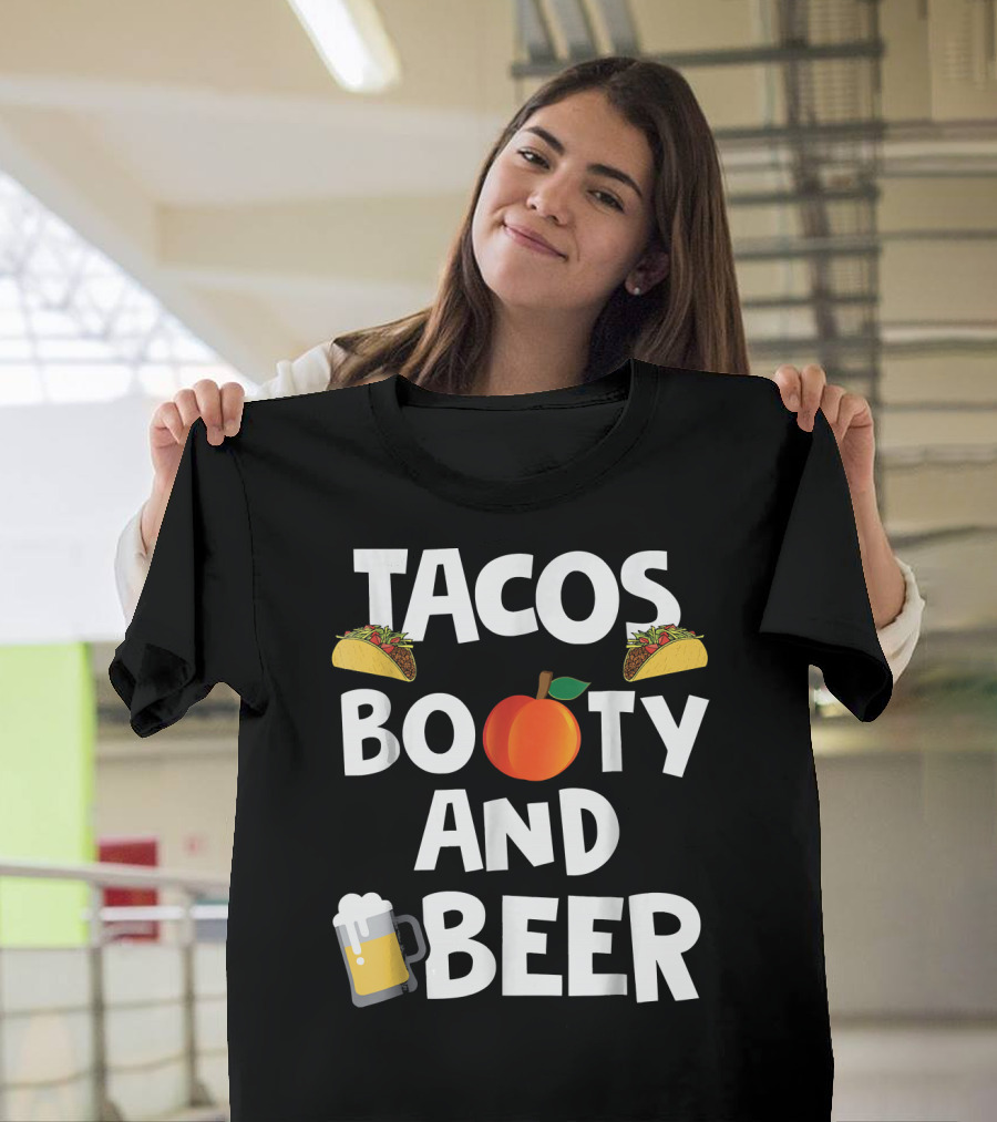 Mens Funny Tacos Peach Booty and Beer with Emoji Graphics T-Shirt