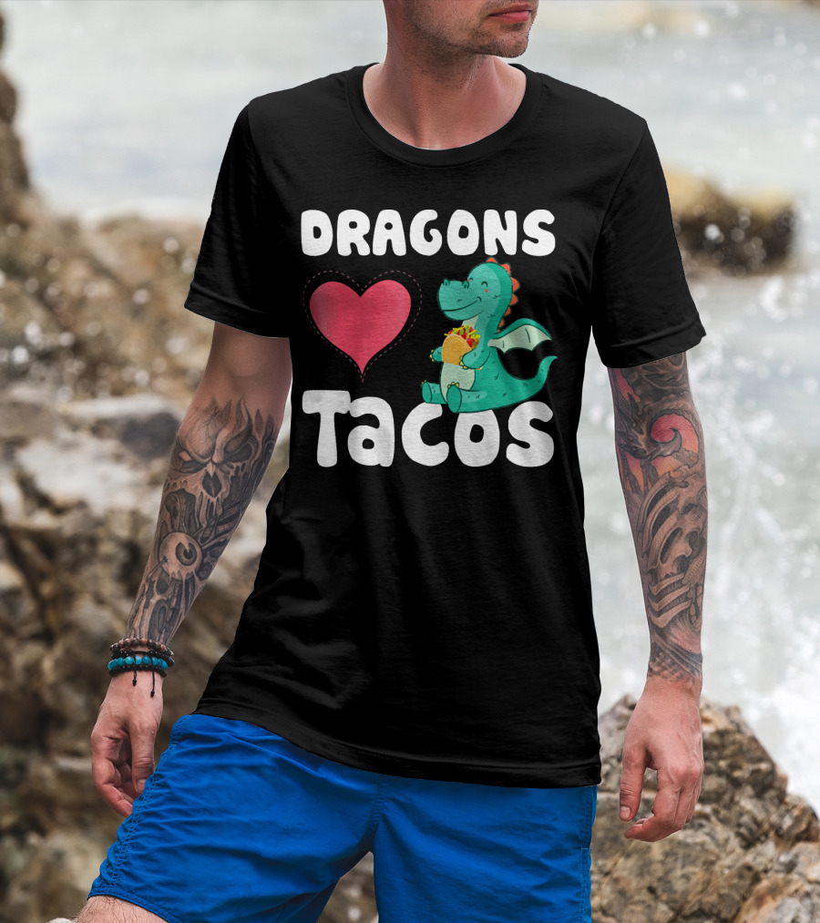 Dragons Love Tacos Heart Dragon Eating Taco T-Shirt