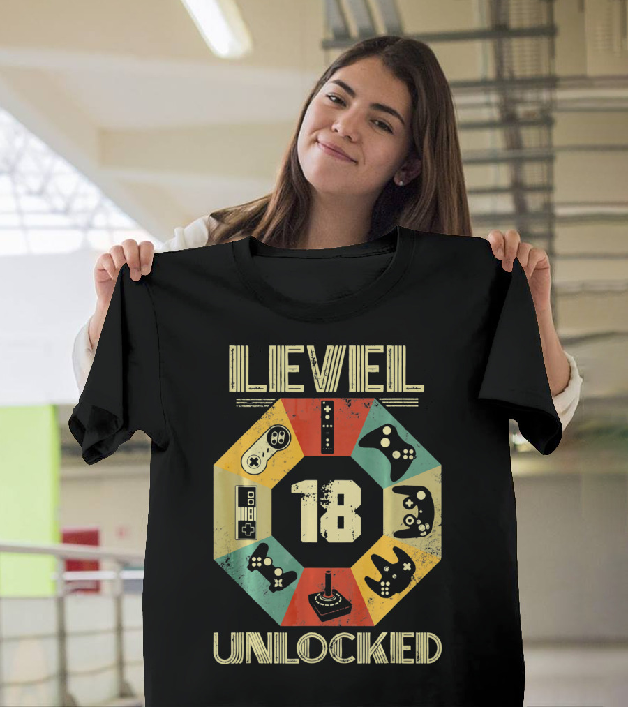 Level 18 Unlocked Video Game Controllers Retro T-Shirt
