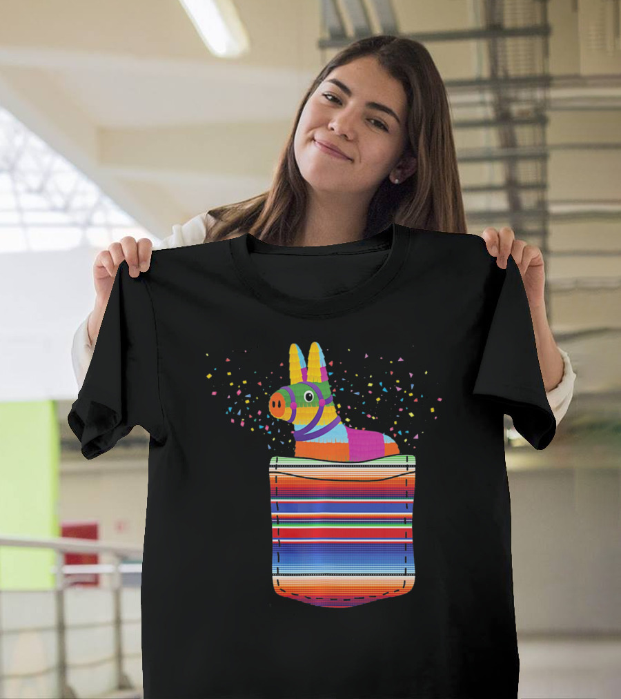 Pocket Pinata Serape Fiesta Blanket Confetti Burst T-Shirt