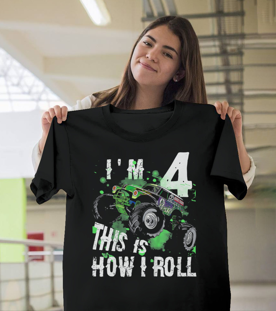 I'm 4 This Is How I Roll Monster Truck Kids T-Shirt