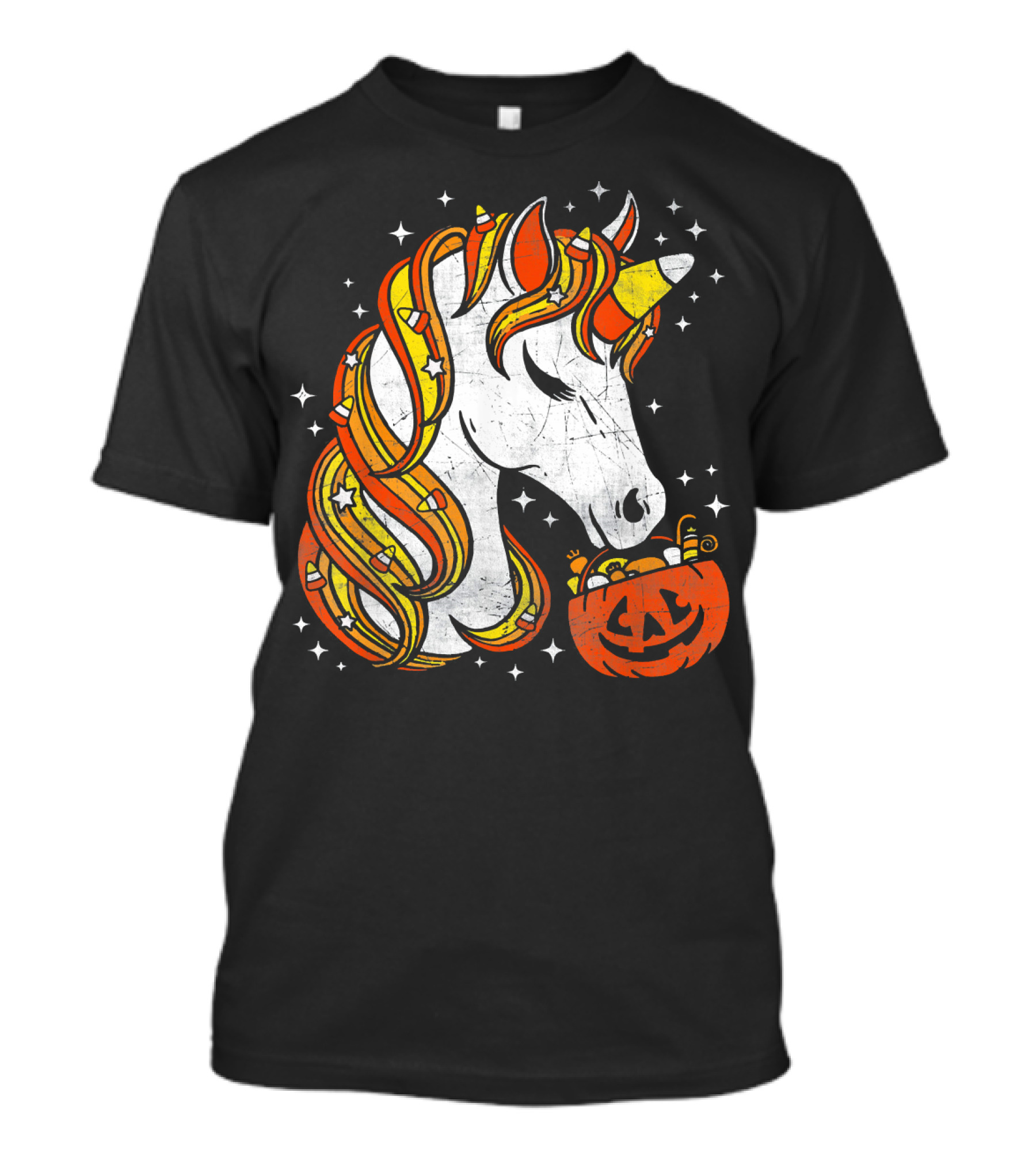 Candy Corn Unicorn With Jack-O'-Lantern Stars Halloween Top T-Shirt
