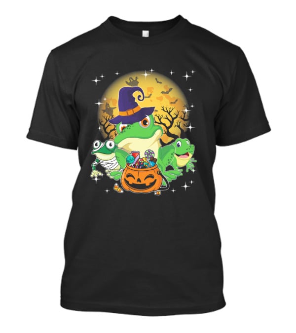 Three Frogs Mummy Witch Moon Ghosts Halloween Pumpkin T-Shirt