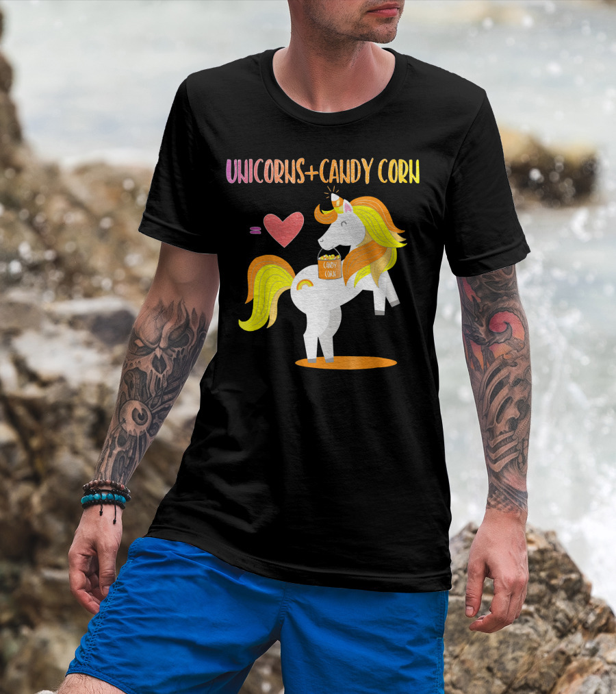 Unicorns Candy Corn Heart Equation T-Shirt