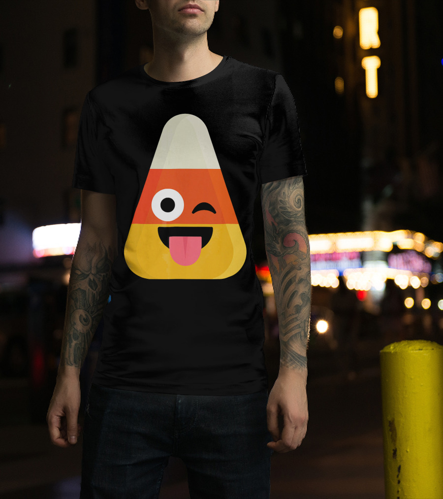 Candy Corn Emoji Wink Tongue Out Face T-Shirt