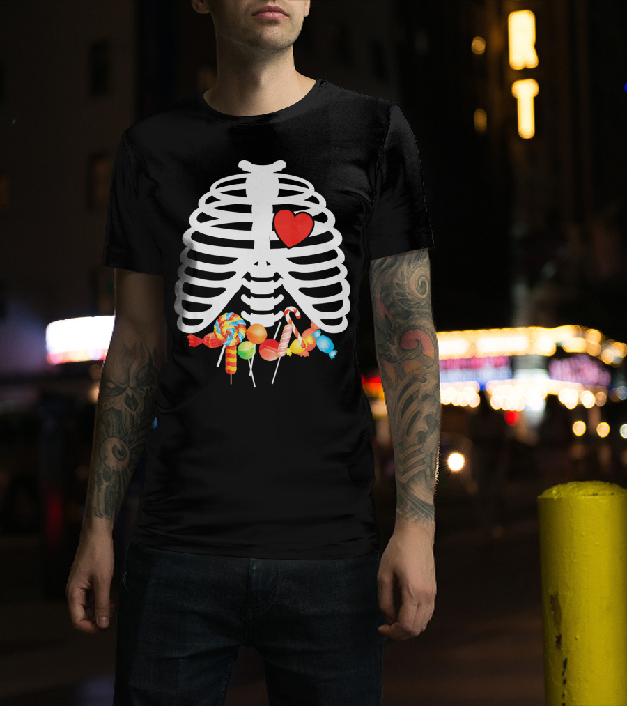Xray Skeleton Rib Cage Heart Sweet Candy Lollipops T-Shirt