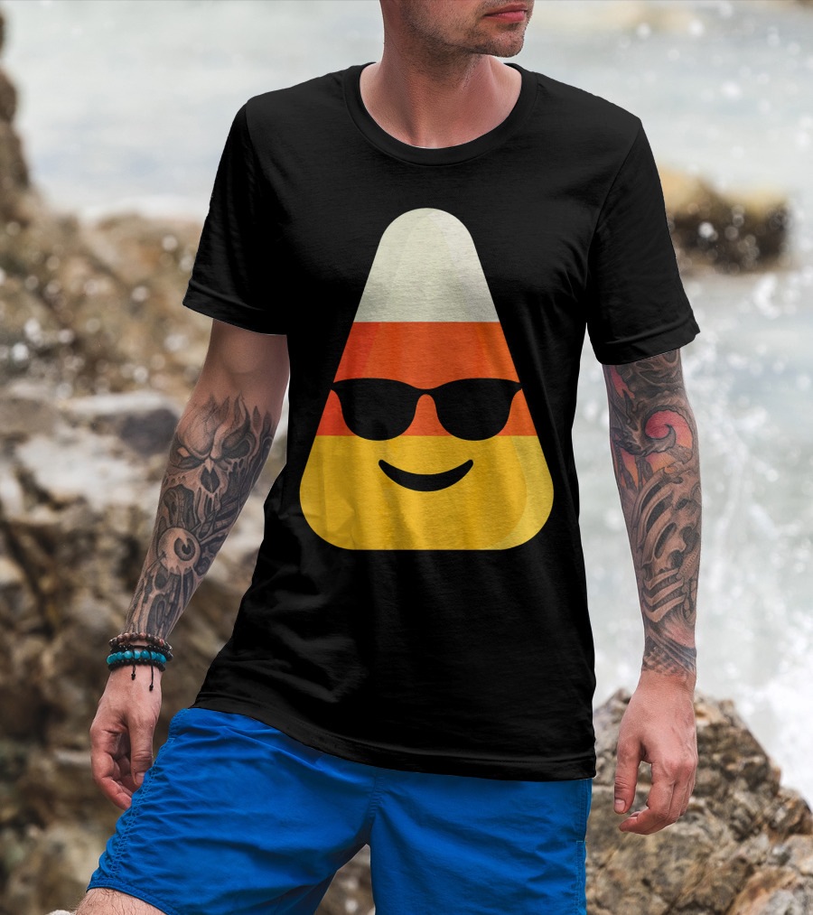 Candy Corn Emoji With Sunglasses Cool Shades T-Shirt