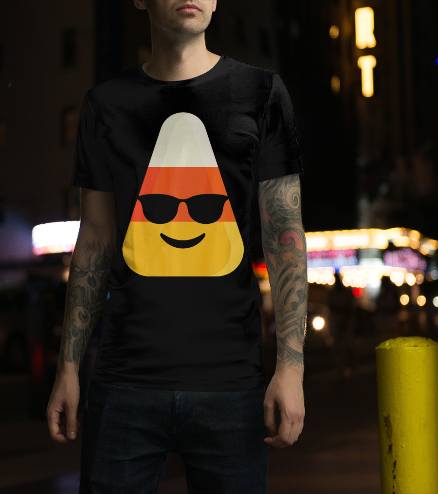 Candy Corn Emoji With Sunglasses Cool Shades T-Shirt