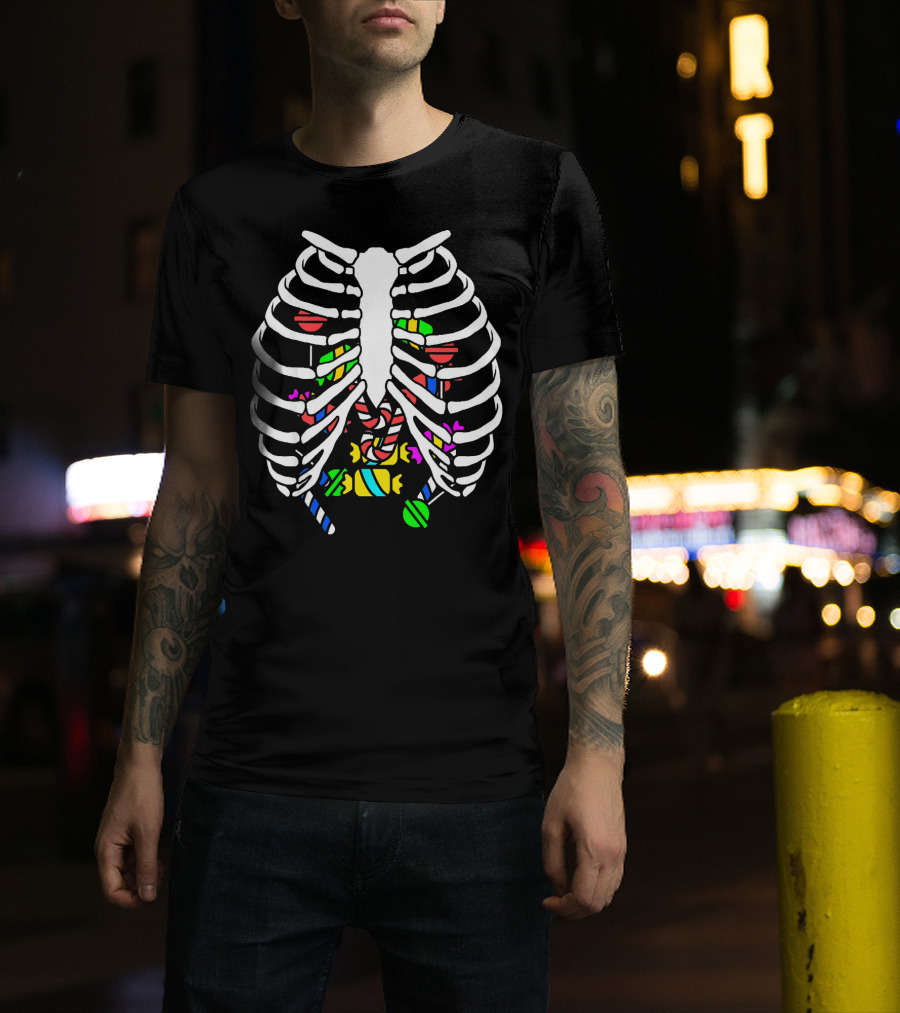 Halloween Ribcage Candy Skeleton Colorful Sweet Treats T-Shirt