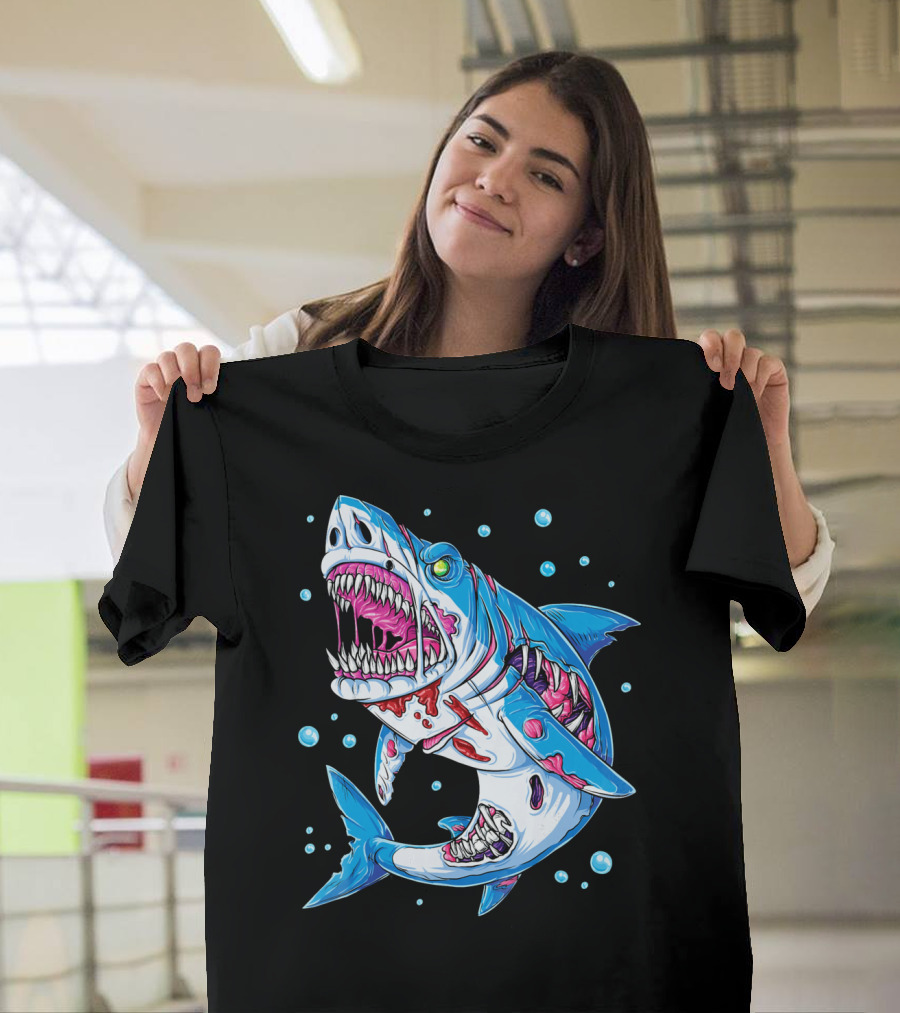 Shark Zombie Underwater Monster With Exposed Bones And Teeth T-Shirt