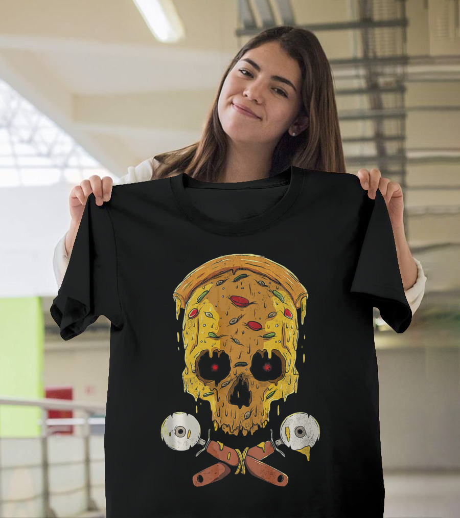 Pizza Cutter Skull Funny Halloween Costume Melting Slice T-Shirt