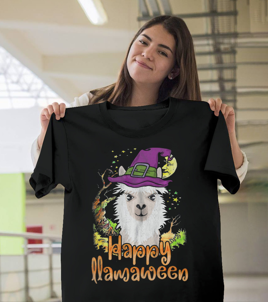 Happy Llamaween Cool Witch Llama T-Shirt
