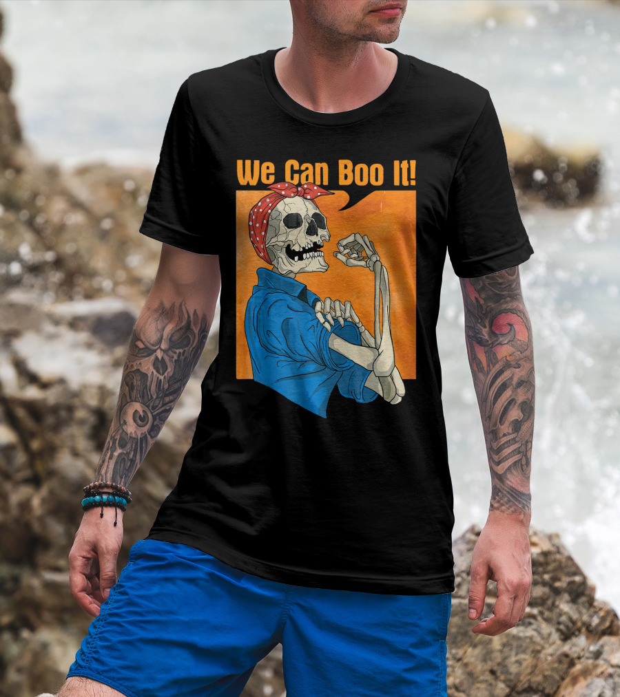 Funny Halloween Vintage Skeleton Rosie The Riveter We Can Boo It T-Shirt
