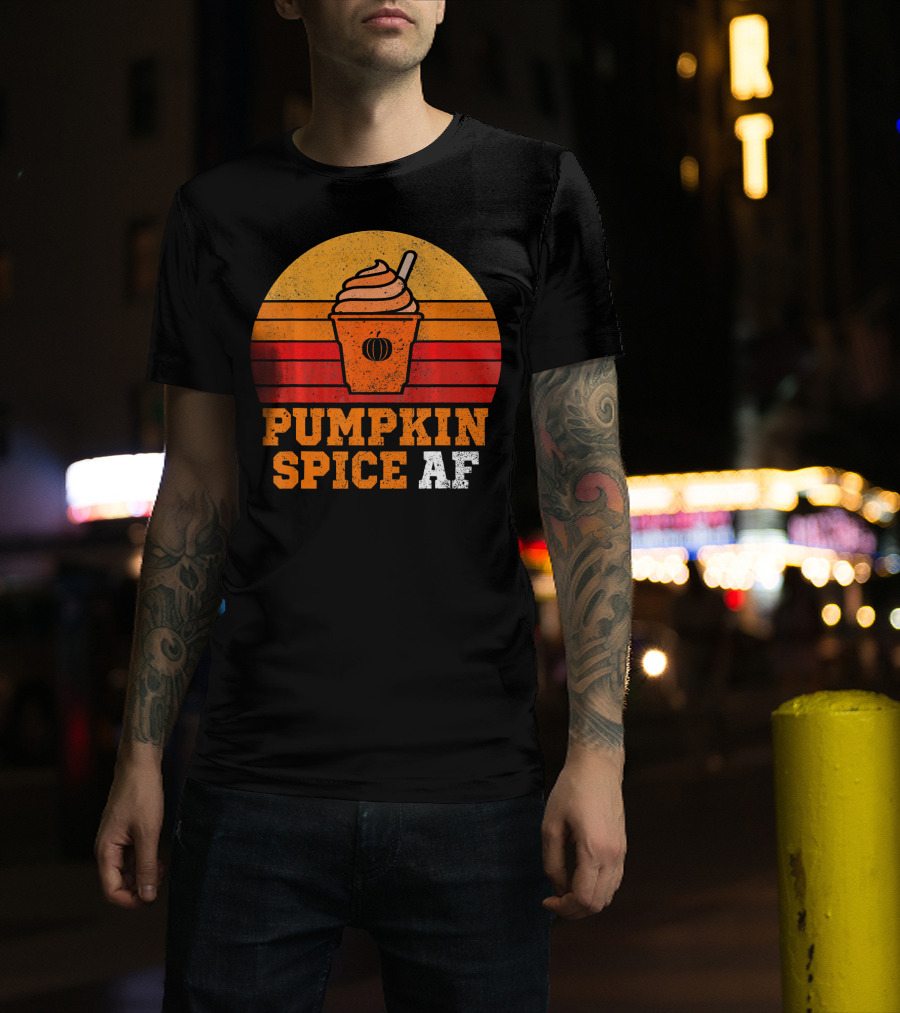 Pumpkin Spice AF Funny Men Husband Pumpkin Cup Retro Stripes T-Shirt