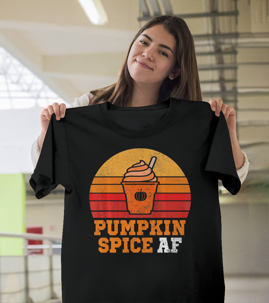 Pumpkin Spice AF Funny Men Husband Pumpkin Cup Retro Stripes T-Shirt