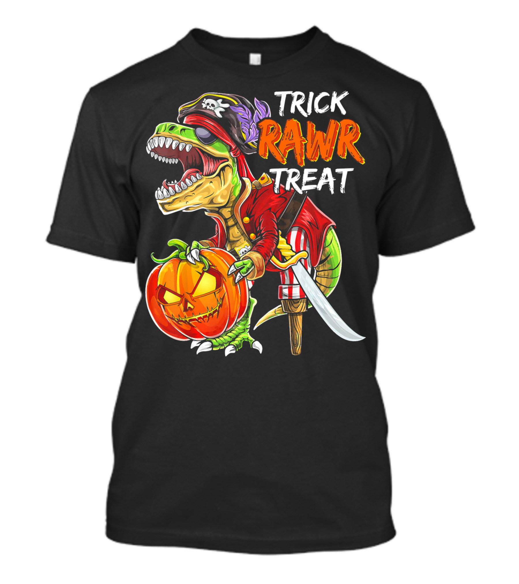 Trick Rawr Treat Pirate Dinosaur Halloween Pumpkin Jack T-Shirt