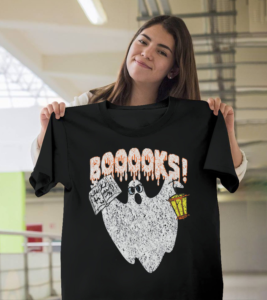 Booooks Spooky Ghost With Open Scary Book And Lantern T-Shirt