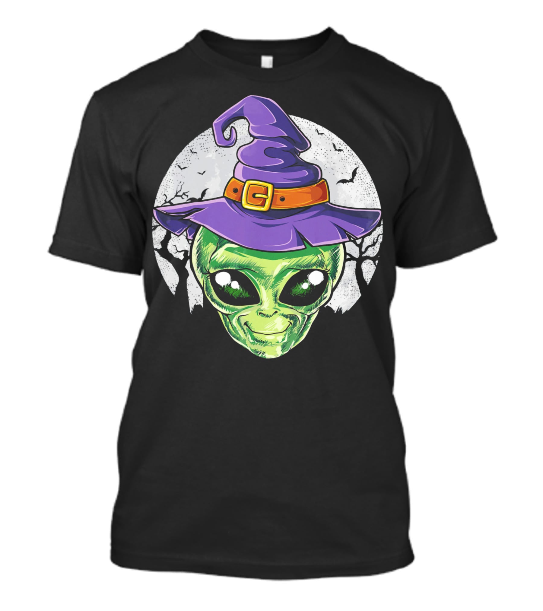 Alien Witch Hat With Moon And Bats T-Shirt