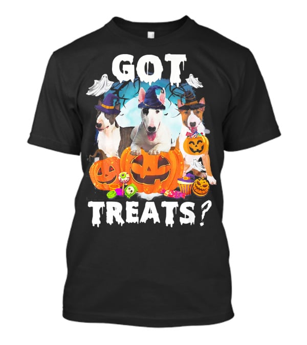 Got Treats Bull Terrier Halloween Ghosts Pumpkins T-Shirt