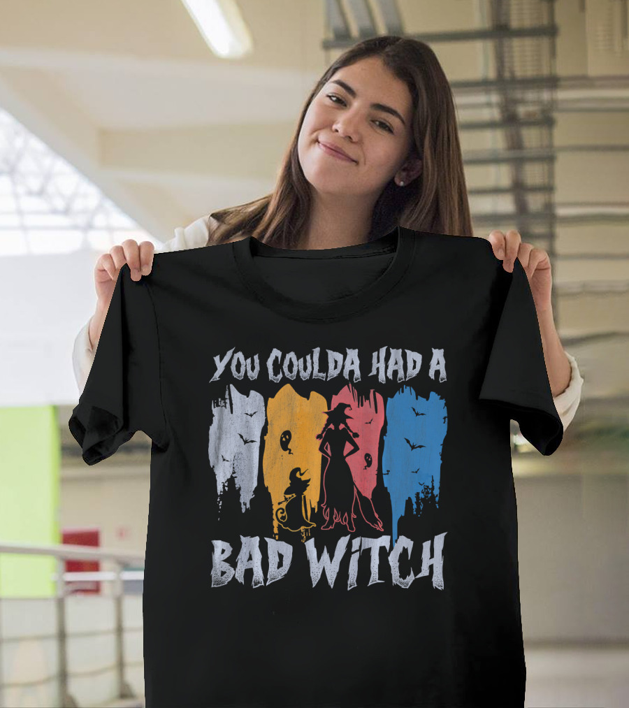 You Coulda Had a Bad Witch Colorful Silhouette with Bats and Cat T-Shirt