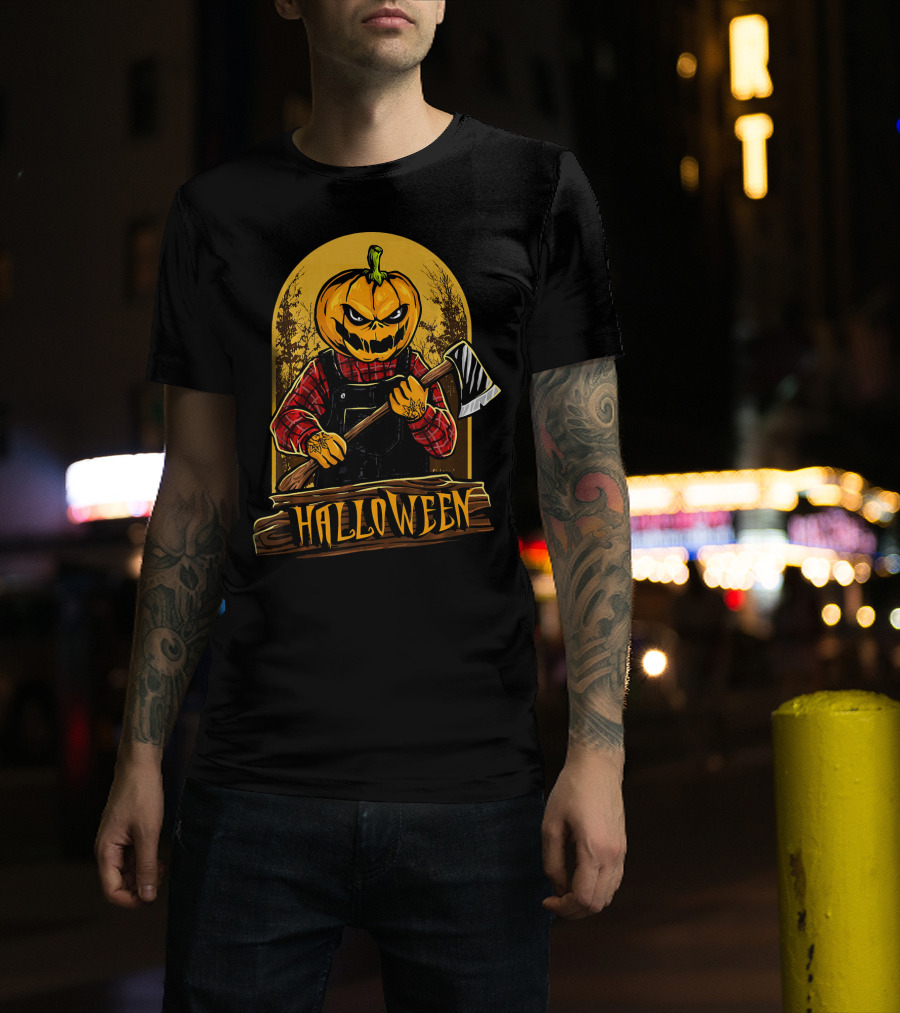 Halloween Horror Pumpkin Creepy Axe T-Shirt