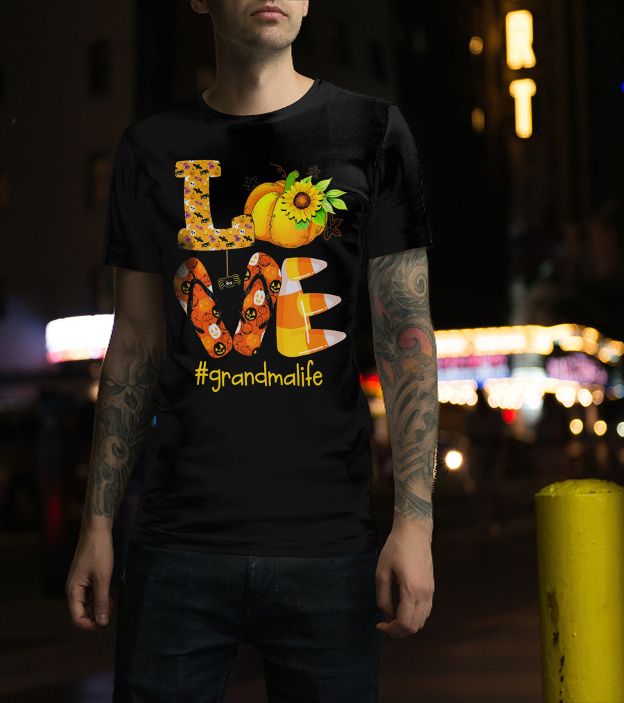 Love Halloween Pumpkin Sunflower #grandmalife T-Shirt