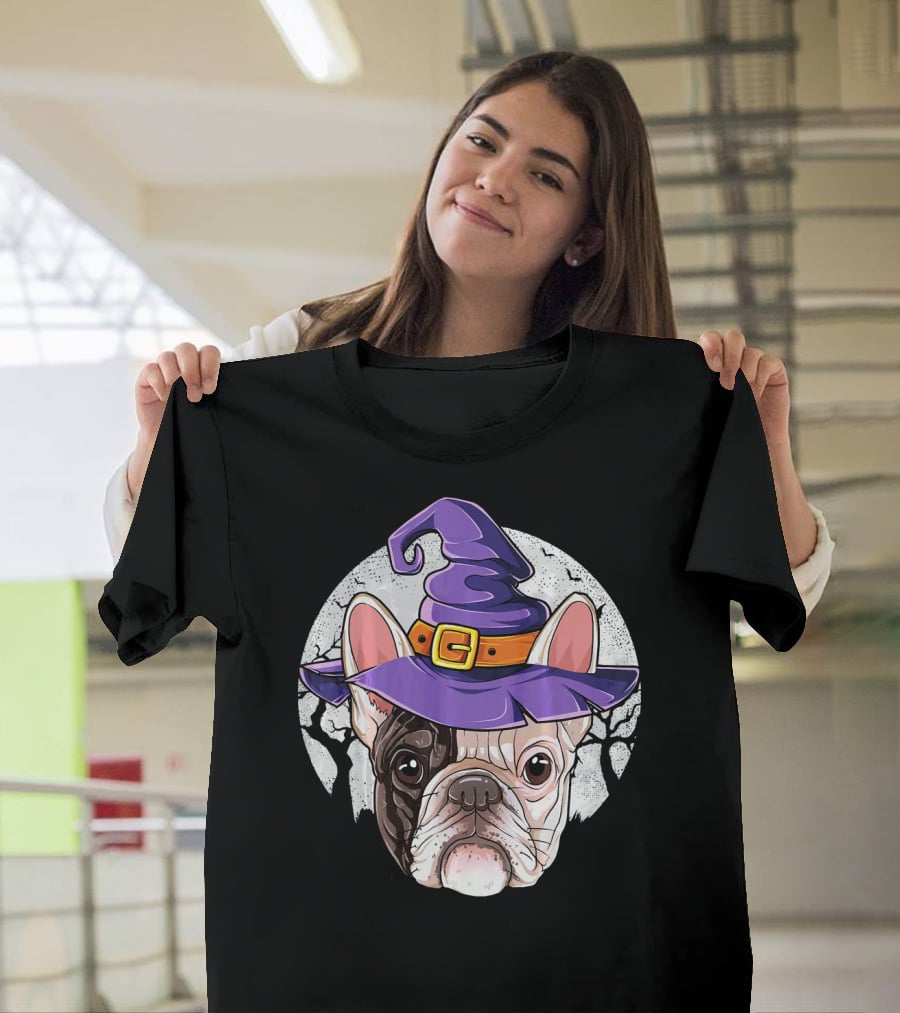 French Bulldog Halloween Witch Hat T-Shirt
