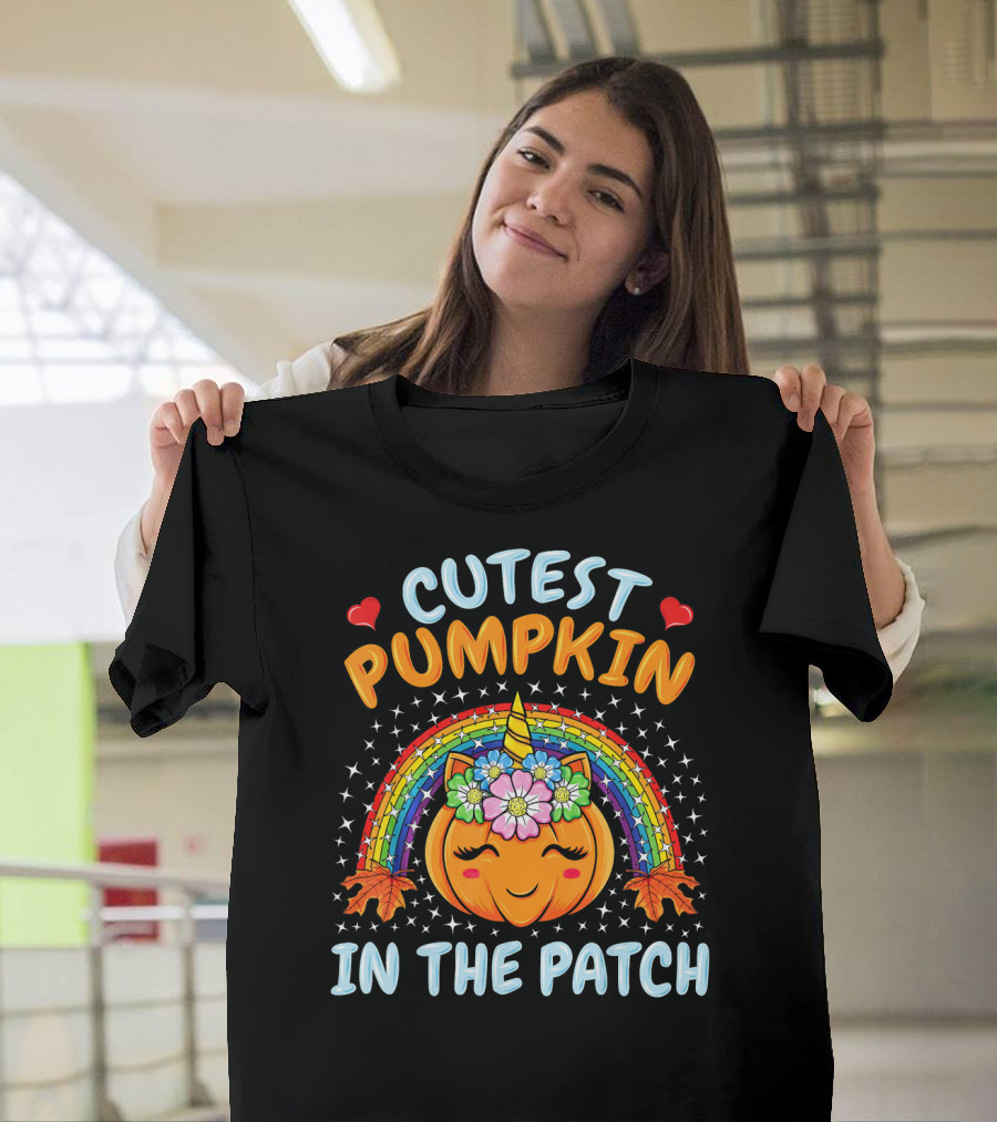 Cutest Pumpkin In The Patch Rainbow Unicorn Halloween T-Shirt