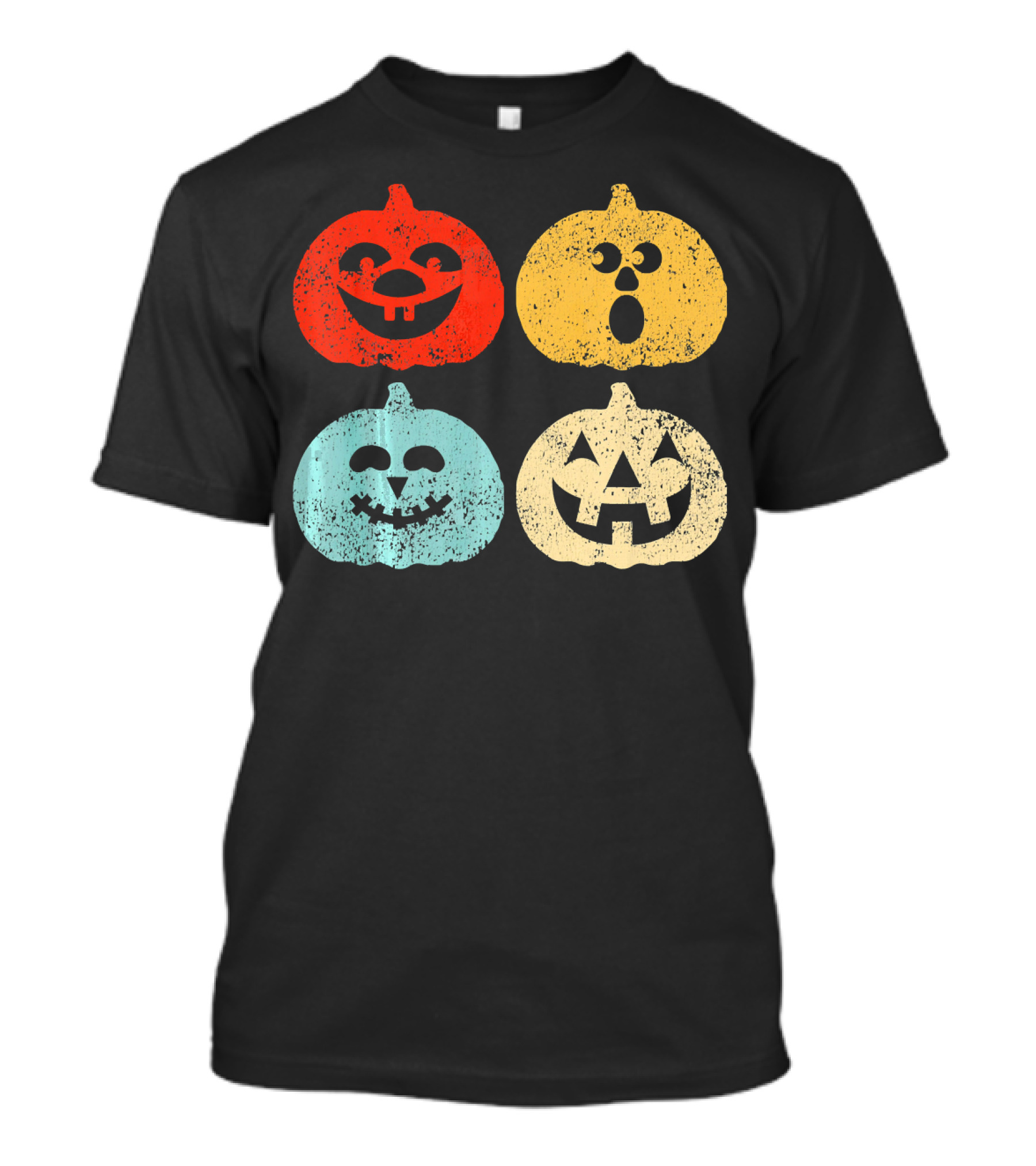 Vintage Halloween Pumpkin Women Retro Colorful Jack-O'-Lantern Faces T-Shirt