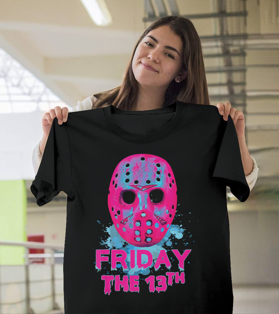 Friday The 13th Pink Neon Hockey Mask Horror T-Shirt