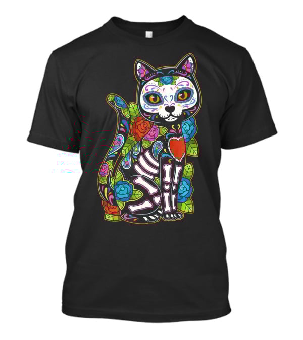 Cat Sugar Skull Calavera Mexico Dia De T-Shirt