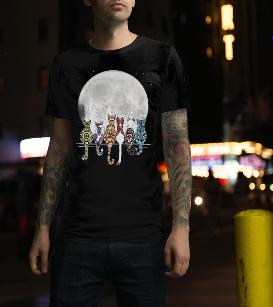 Day Of Dead Sugar Skull Cat Cats Skele Full Moon Forest T-Shirt