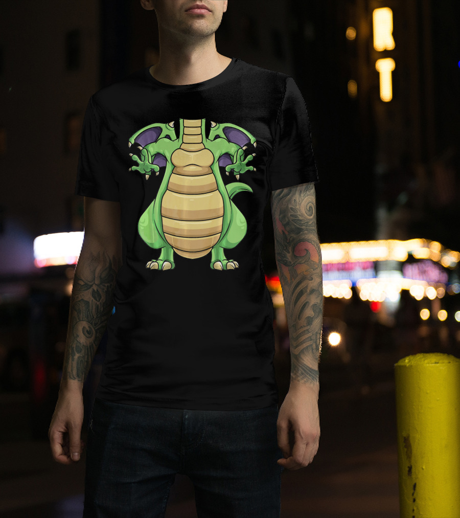 Cool Headless Dragon Retro Cartoon Style Green Monster T-Shirt