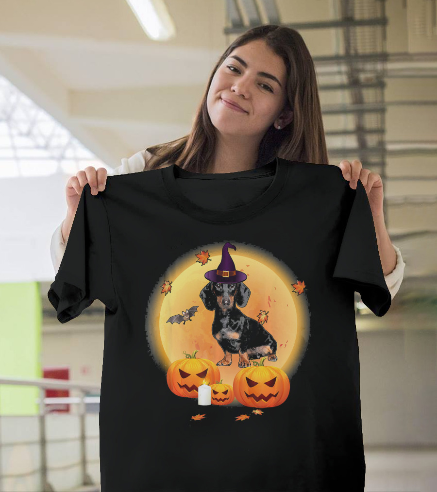 Halloween Dachshund Witch Pumpkin Fun T-Shirt