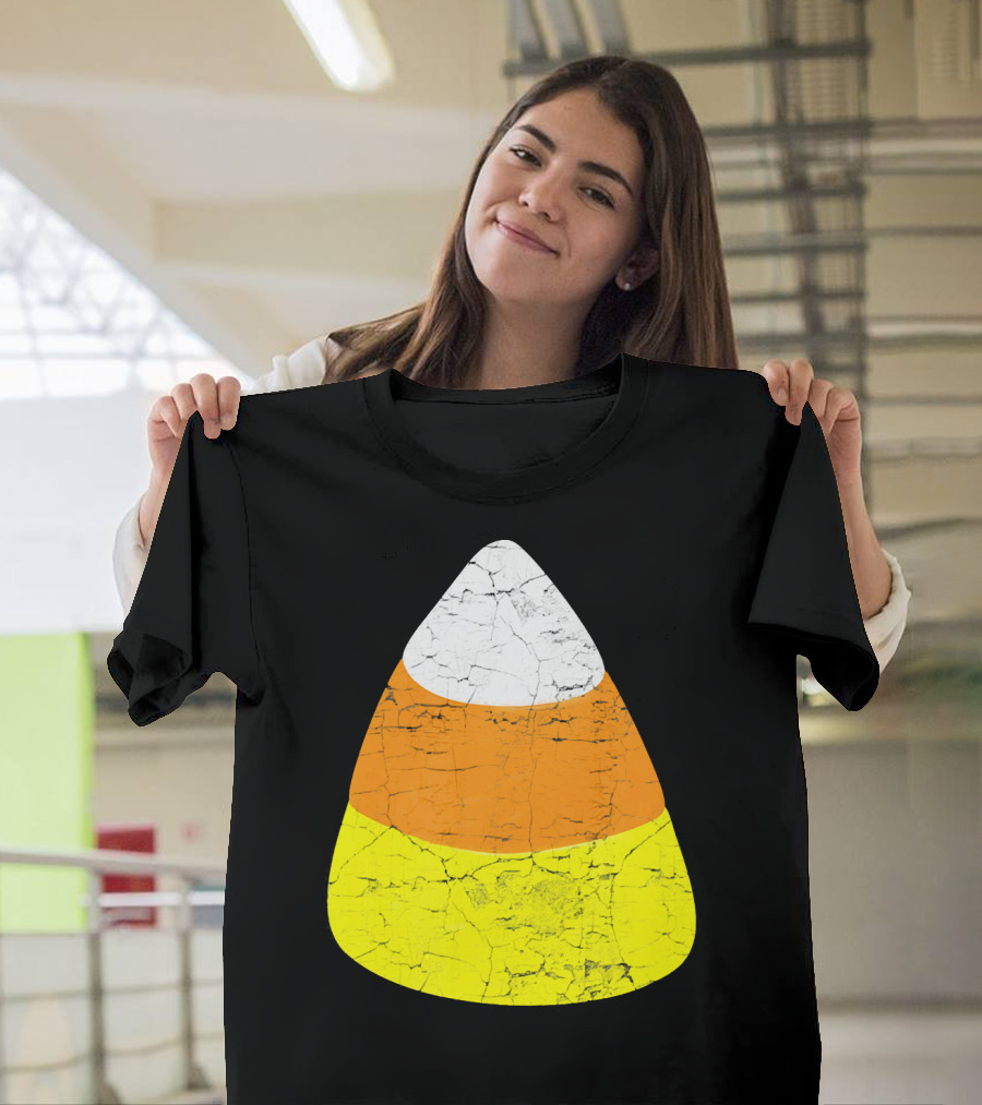 Halloween Candy Corn Vintage Crackle Texture T-Shirt