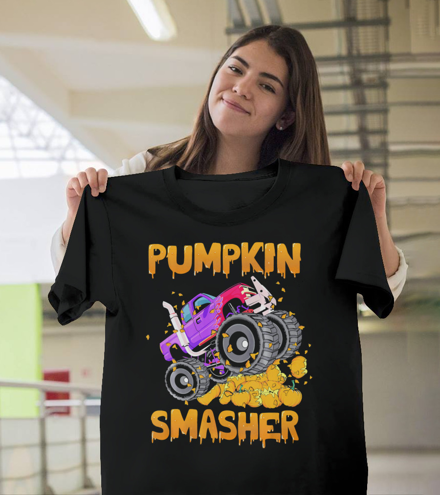 Pumpkin Smasher Halloween Monster Truck T-Shirt