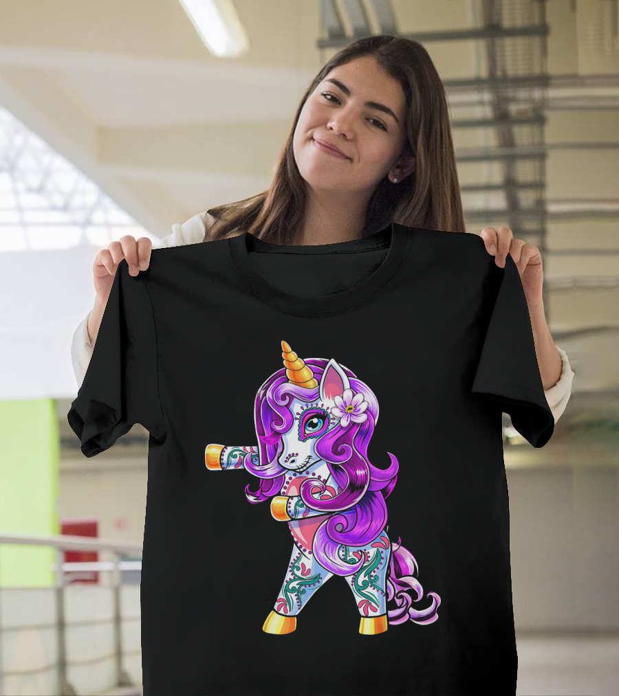 Flossing Unicorn Day of the Dead Sugar Skull Dance T-Shirt