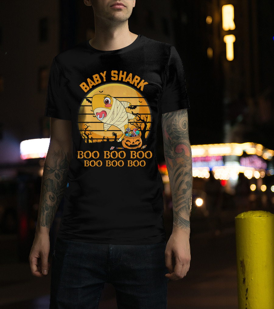 Baby Shark Boo Boo Boo Halloween Pumpkin Mummy T-Shirt