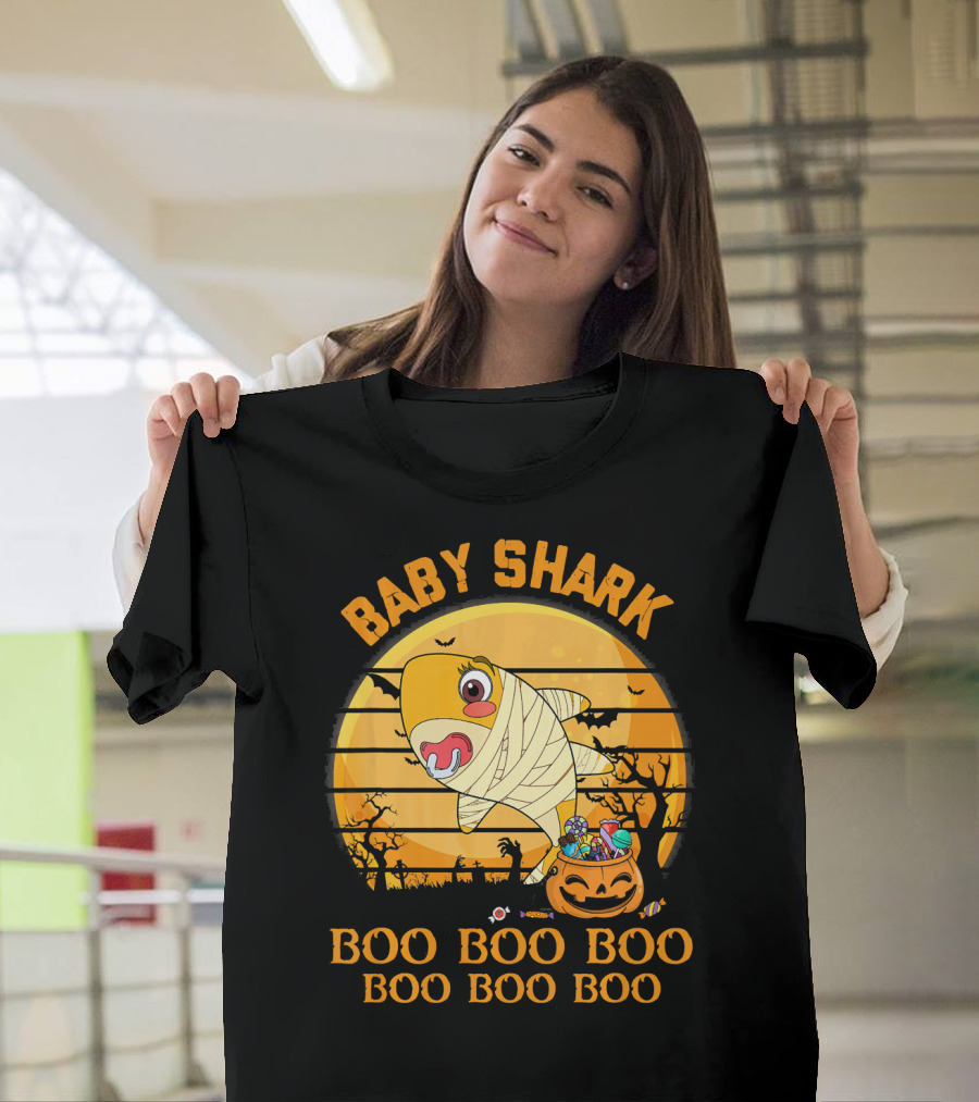 Baby Shark Boo Boo Boo Halloween Pumpkin Mummy T-Shirt