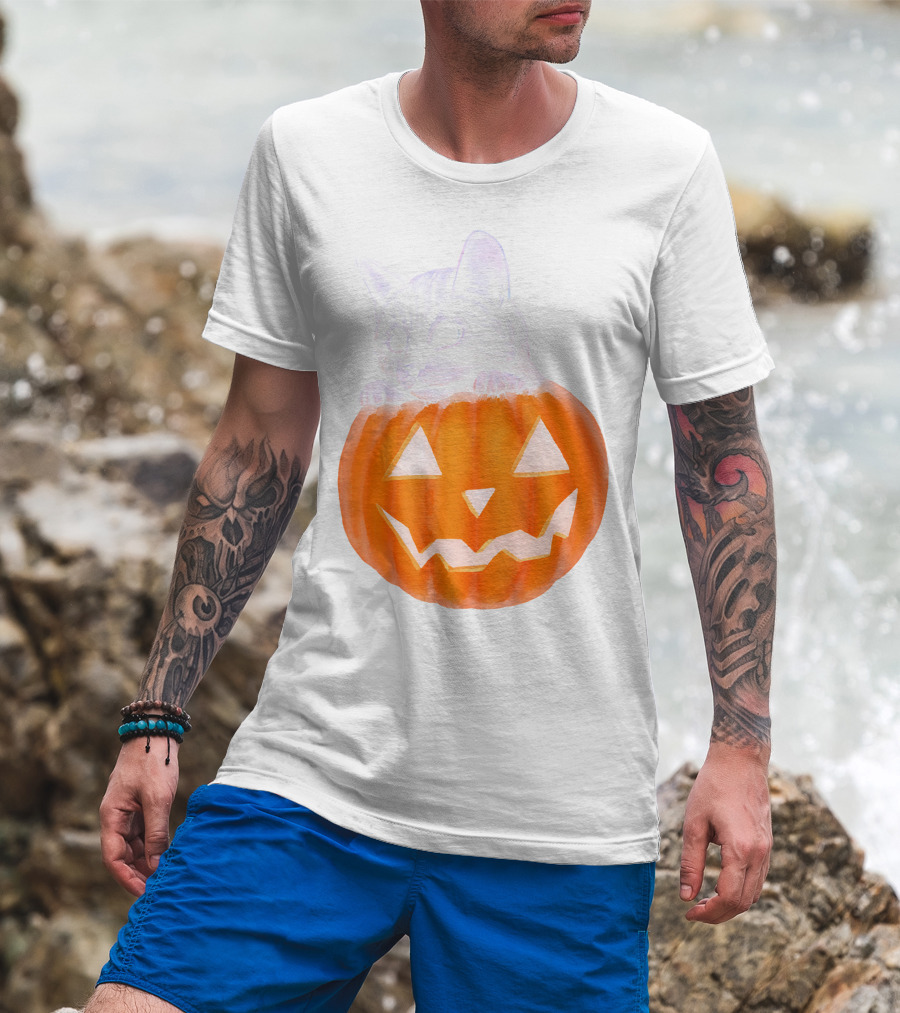 Kitten Peeking From Jack-O'-Lantern Pumpkin Halloween T-Shirt