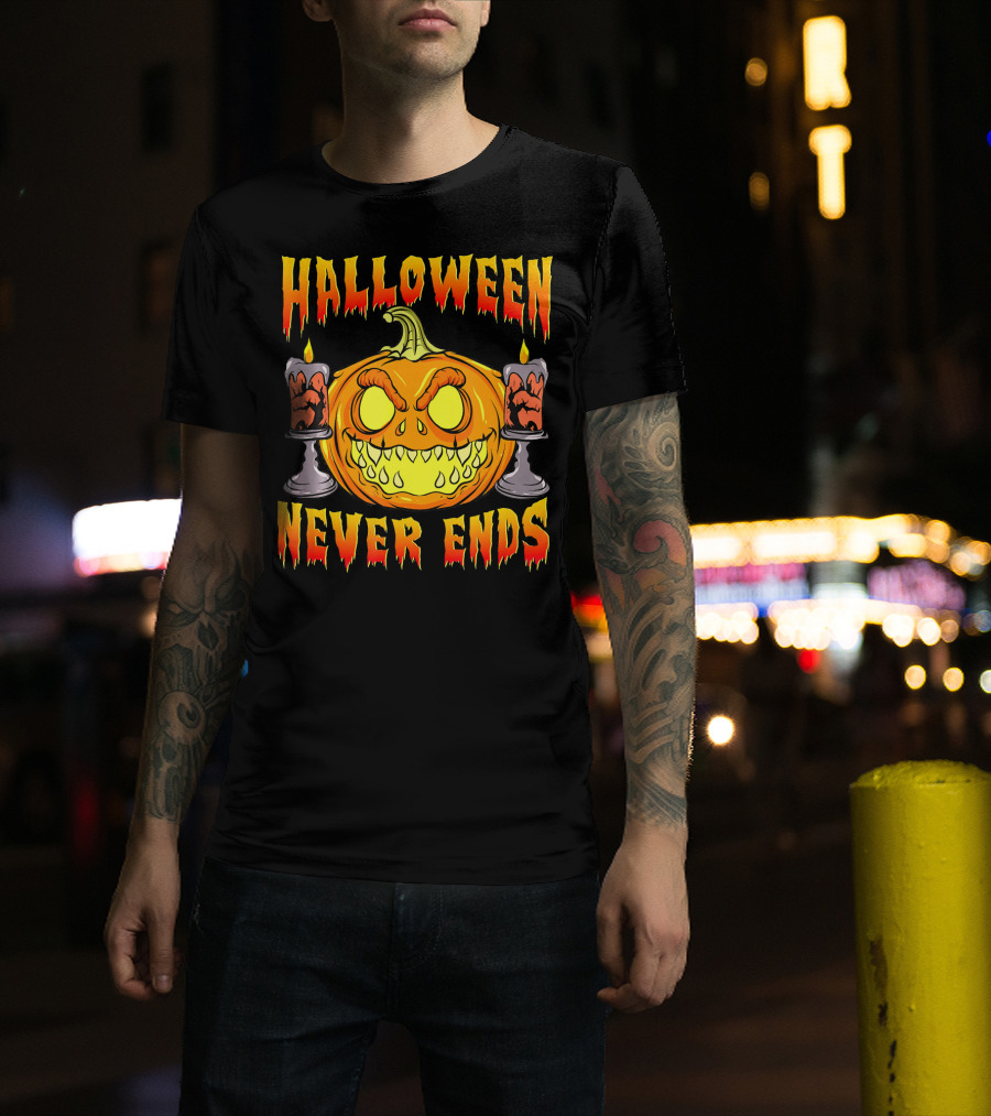 Halloween Never Ends Scary Pumpkin With Spooky Candles T-Shirt