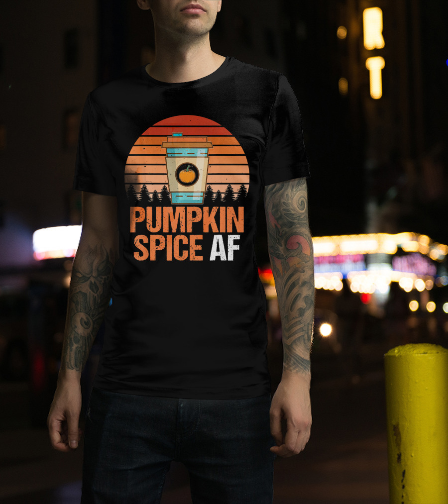 Pumpkin Spice AF Coffee Cup Sunset Forest T-Shirt