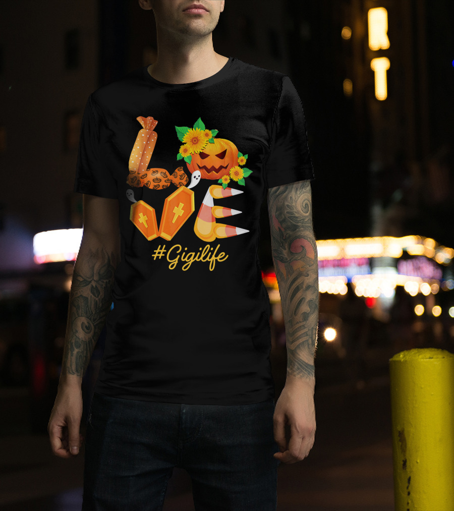 Love Gigi Life Halloween Pumpkin Sunflower Candy Corn Ghosts T-Shirt
