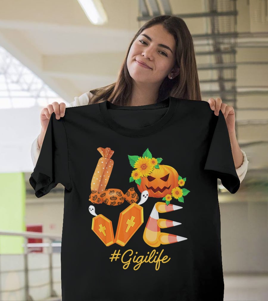 Love Gigi Life Halloween Pumpkin Sunflower Candy Corn Ghosts T-Shirt