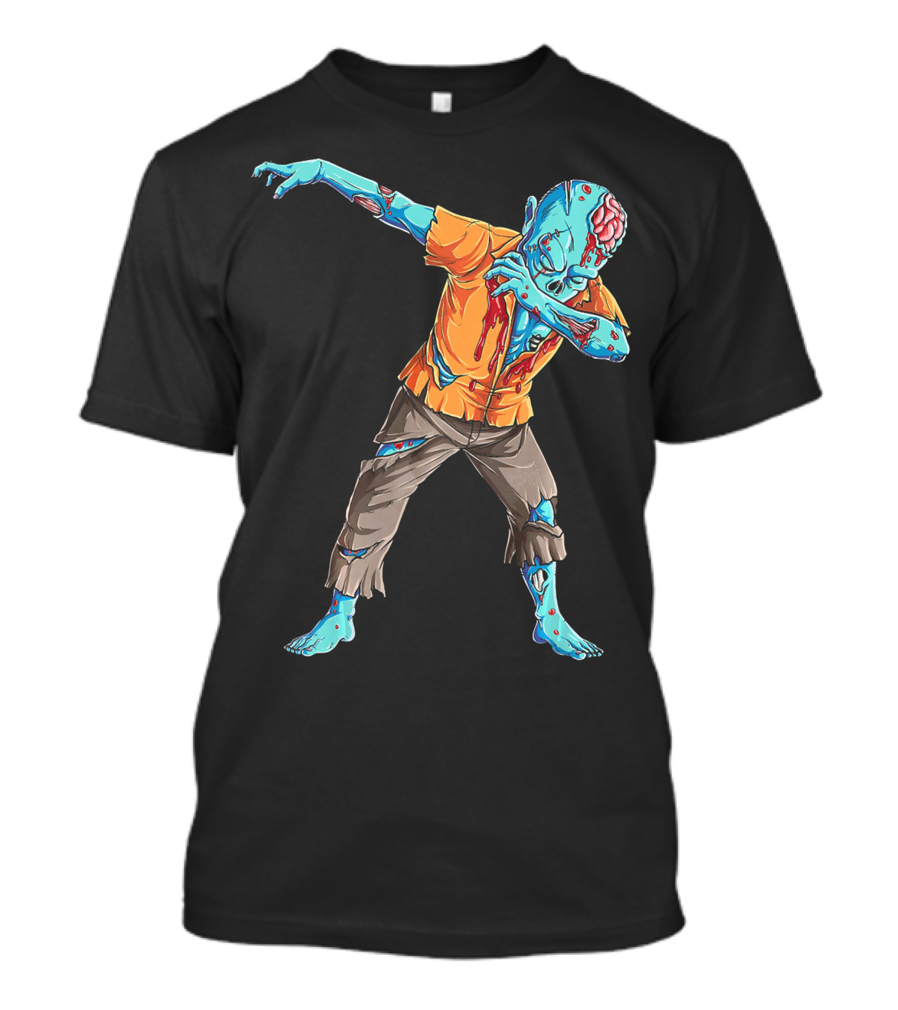 Dabbing Zombie With Orange Shirt And Blue Skin T-Shirt