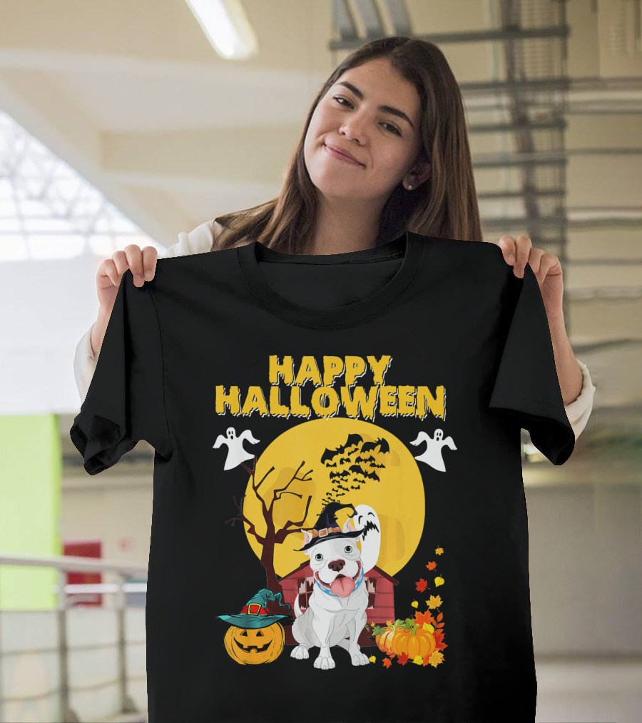 Happy Halloween Pumpkin Pitbull Dog Ghosts And Spooky Night T-Shirt
