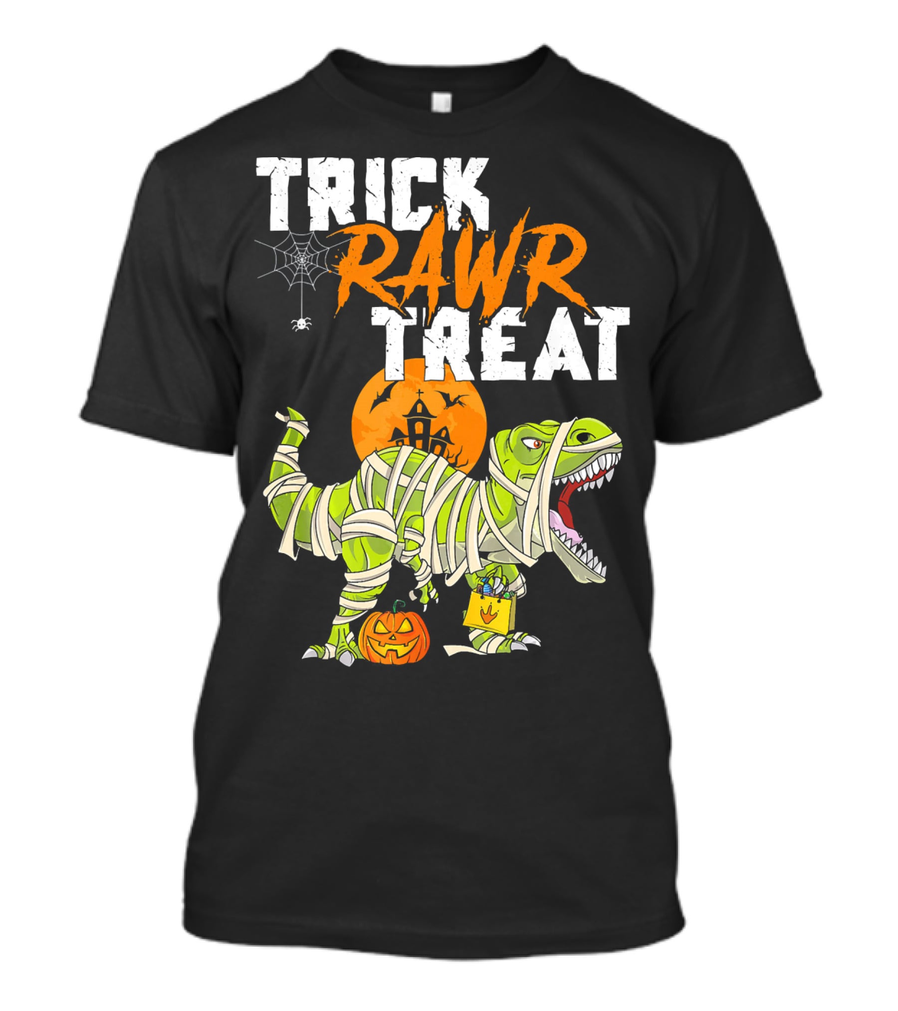 Trick Rawr Treat Dinosaur Mummy Halloween Rex Jack-O'-Lantern T-Shirt