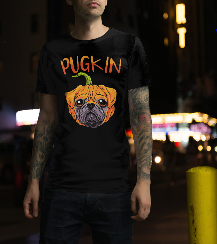 Pugkin Funny Pumpkin Pug Dog Head T-Shirt