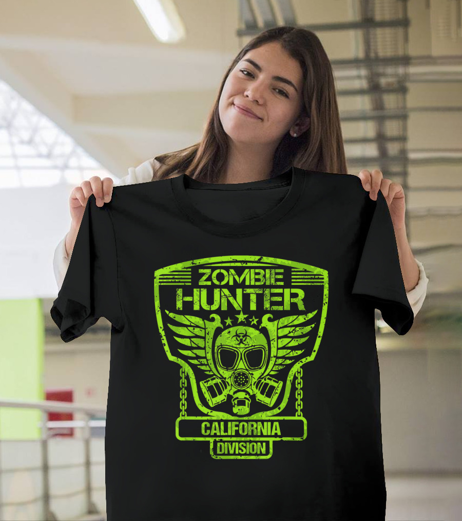 Zombie Hunter California Division Gas Mask Wings Emblem T-Shirt