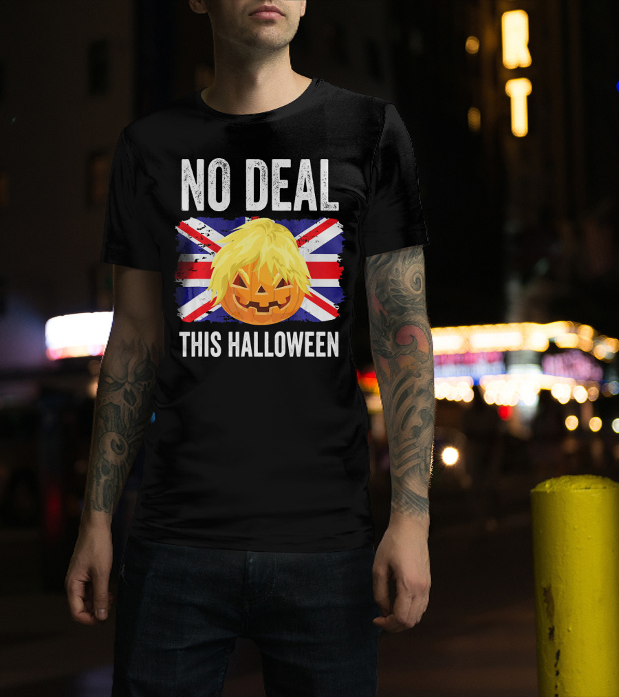 No Deal This Halloween Brexit Pumpkin UK Flag T-Shirt